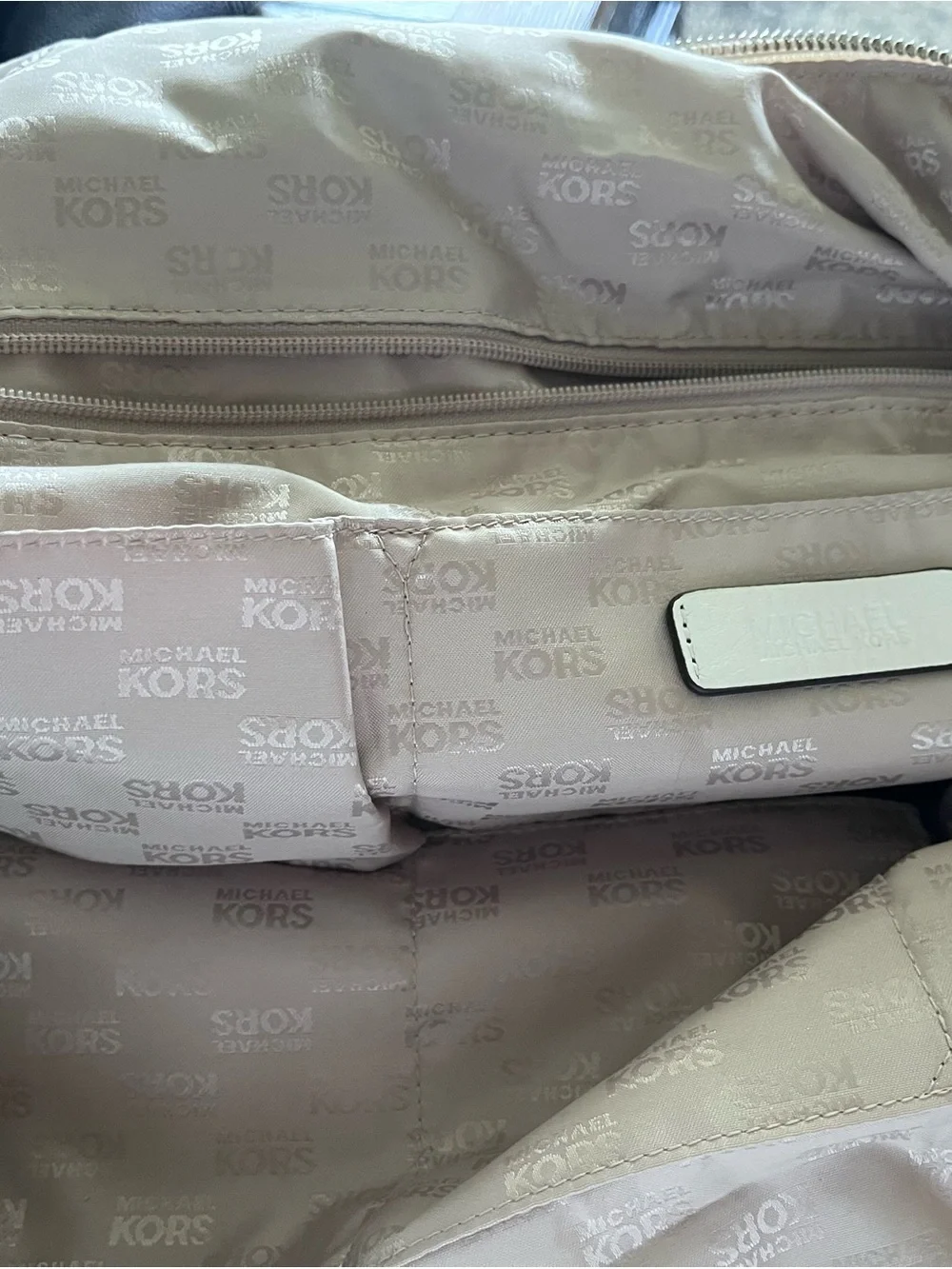 Michael Kors Cream Leather Double-Handle Satchel with Silver Hardware